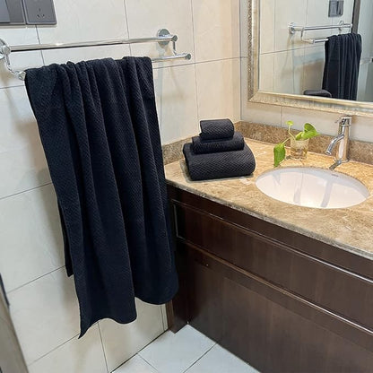 YTYC 29x59 Inch Bath Towels Set of 6 Large, Super Soft Absorbent Lint Free Microfiber Towels for Bathroom 80% Polyester (Black,6 Piece)