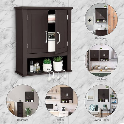 VINGLI Bathroom Cabinet Wall Mounted Espresso Wall Cabinet Floating Cabinet for Wall Storage Bathroom with Doors and Adjustable Shelf Medicine Cabinet Organizer