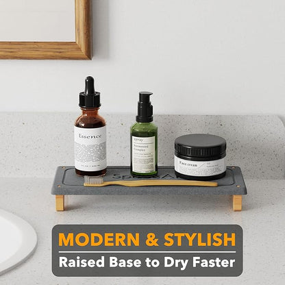 SpaceAid DryingNeat Sink Organizer, Instant Dry Sink Caddy Organizers, Kitchen Sponge Soap Holder Dispenser, Countertop Fast Drying Rack (Bamboo Feet, Dark Gray)