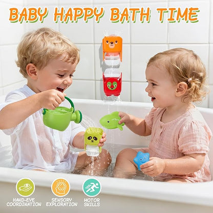 Mold Free Bath Toys, 17PCS | Safe Easy Clean & Fun Floating Boats & Rotating Waterfall Cups & Watering Can and No Hole Bath Toy for Babies 12+ Months | Bathtub Sand Beach Pool Water Toddler Toys