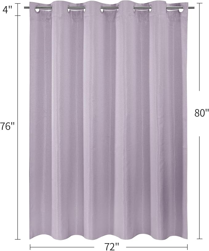 MitoVilla Purple Long Shower Curtain Liner Set 72 x 80, No Hooks Needed 80 inch Long Heavyweight Waffle Fabric Shower Curtain Set with Snap-in Liner for Hotel Grade Spa-Like Bathroom Decor, Lavender
