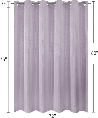 MitoVilla Purple Long Shower Curtain Liner Set 72 x 80, No Hooks Needed 80 inch Long Heavyweight Waffle Fabric Shower Curtain Set with Snap-in Liner for Hotel Grade Spa-Like Bathroom Decor, Lavender