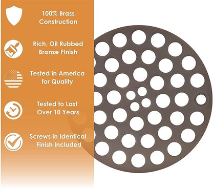 4" Screw-in Shower Drain Cover, Oil Rubbed Bronze - Solid Brass, 4" OD, Screws Included