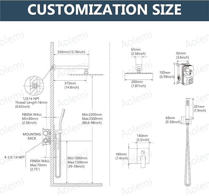 Aolemi Shower Faucet Set Rain Shower System with Handheld Spray Bathroom Shower Combo Rough-in Valve and Shower Trim Kit Included Brushed Nickel 8 Inch Wall Mount Shower Head