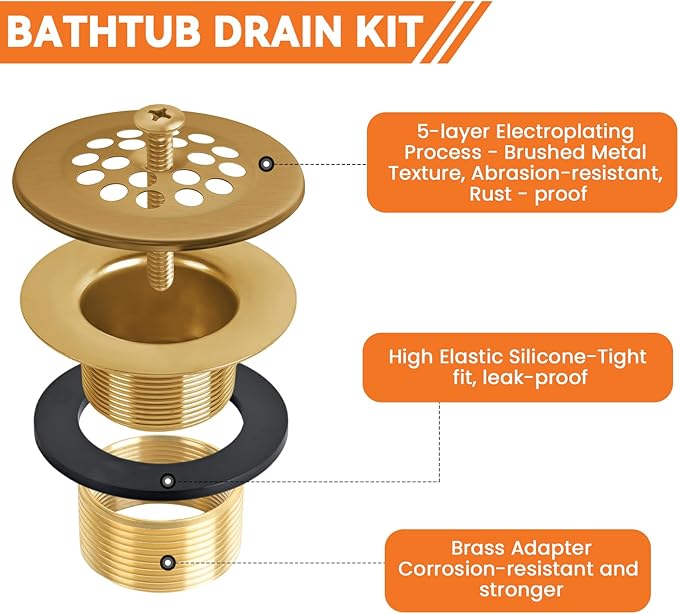 Bathtub Drain Stopper Trip Lever - Universal Bath Tub Drain Plug with Strainer, Suitable for 1-1/2" and 1-3/8" Tub Drain Replacement, Bathroom Tub Drain Trim Overflow Plate Kit (Bronze)