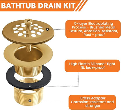 Bathtub Drain Stopper Trip Lever - Universal Bath Tub Drain Plug with Strainer, Suitable for 1-1/2" and 1-3/8" Tub Drain Replacement, Bathroom Tub Drain Trim Overflow Plate Kit (Bronze)