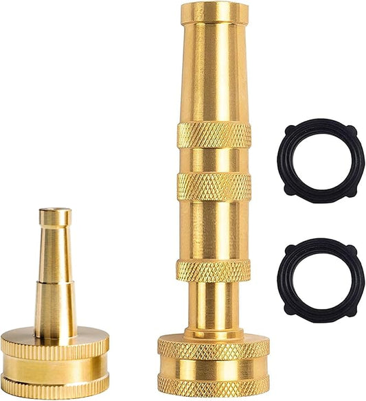 Hourleey 4" Adjustable Twist Hose Nozzle, 2" Heavy-Duty Brass 3/4" GHT Hose Nozzle Jet with 2 Garden Hose Rubber Washers (Nozzle Twist and Nozzle Jet)
