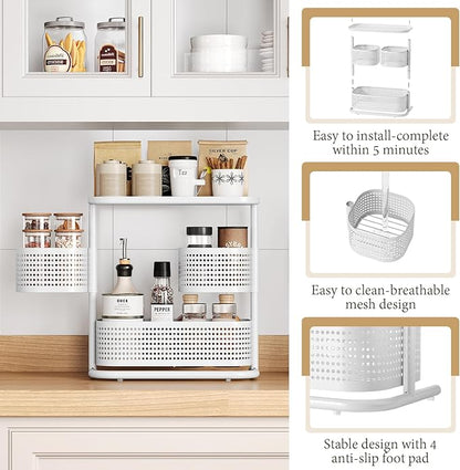KINGRACK 3-Tier Rotating Bathroom Organizer, Countertop Vanity Tray, Spice Rack Storage, Easy to Assembly Space-Saving Organizer for Bathroom, Kitchen, Laundry Room, White