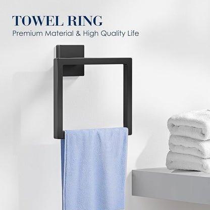 7-Pieces Towel Racks for Bathroom, SUS304 Matte Black Bathroom Accessory Set, Stainless Steel Black Bathroom Accessories, Stainless Steel Wall Mounted, Bath Towel Bar Set