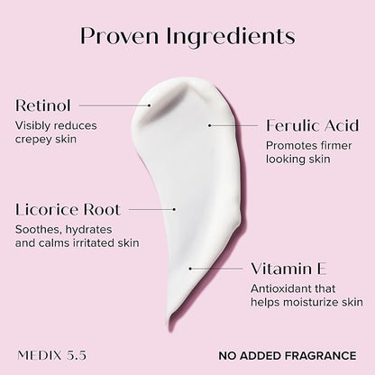 MEDIX Fragrance Free Retinol Face Moisturizer & Body Lotion Crepey Skin Care Treatment | Anti Aging Firming Retinol Cream For Face Targets Loose Crepe Skin, Wrinkles, & Fine Lines, 15 Fl Oz