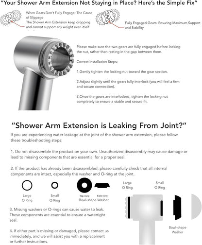 11 Inch Adjustable Shower Head Extension Arm With Locking Set Screw, Singing Rain Solid Brass Chrome Angle Height Adjustable, Easy To Install, G1/2 Universal Connector Compatible (Chrome Finish)