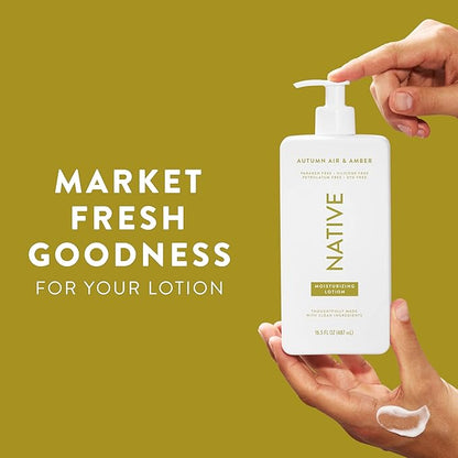 Native Body Lotion with Naturally Derived Ingredients - Autumn Air & Amber - Silicone, Paraben, & Dye Free Leaving Skin Soft and Hydrating | Fall Seasonal Scent Bundle, 16.5 oz - 2 Pk