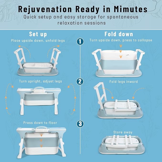 Portable Bathtub Foldable Bathtub for Adults, 39 Inch Small Tub with Ergonomic Seat & Massage Roller, Ice Bath Tub for Shower, Sitz Bath, Ice Baths Freestanding Bathtubs for Bathroom Blue