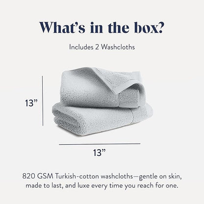 Brooklinen Super-Plush Turkish Cotton Washcloths - Set of 2 - Cotton, 820 GSM, Highly Absorbent, Machine Washable, Perfect for Home & Bathroom (13" x 13", Smoke Grey)
