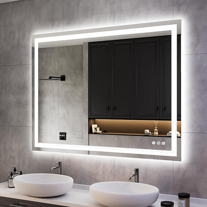 ISKM 48'' x 36'' LED Mirror for Bathroom Lighted Vanity Mirror for Wall Front Lights + Backlit LED Bathroom Mirror Anti-Fog Tempered Glass ETL Listed
