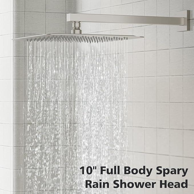 Gabrylly Shower System, High-Pressure 10" Stainless Steel Rain Showerhead with handheld Spray Combo, Rainfall Shower Faucet Set Complete, 2 Way Valve Included, Brushed Nickel