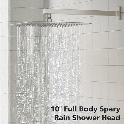 Gabrylly Shower System, High-Pressure 10" Stainless Steel Rain Showerhead with handheld Spray Combo, Rainfall Shower Faucet Set Complete, 2 Way Valve Included, Brushed Nickel