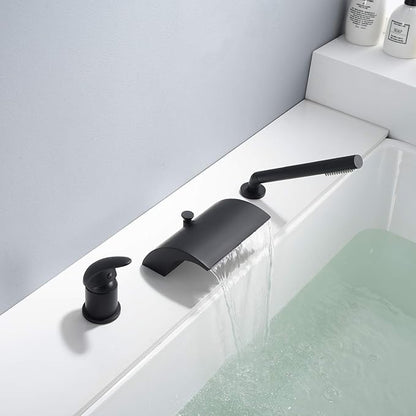 sumerain Black Roman Tub Faucet with Hand Shower High Flow Waterfall Spout with Diverter
