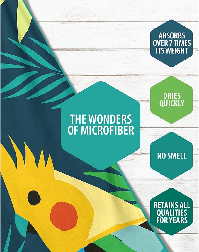 VENTURE 4TH Microfiber Beach Towel: Quick-Dry, Compact, Sand-Free, Absorbent, Sandproof and Lightweight - Perfect for Camping, Beach, and Roadtrips (Navy Cockatoo Design | 35x78 inches)