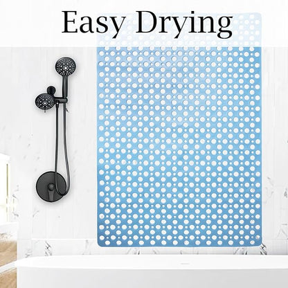 Extra Large Shower Mat Non Slip,47 * 31 Inch Bathtub Mat for Shower with Big Suction Cups,Oversized Anti Slip Bath/Shower Mats for Inside Outside Shower,Perfect for Elderly, Blue