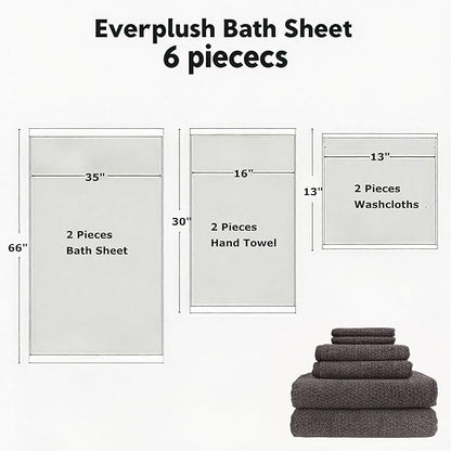 Everplush Diamond Collection 6-Piece Bath Sheet Set, Soft Plush Jacquard Luxury Bath Towels,Highly Absorbent & Fast-Drying Luxury Towels Sets for Bathroom,Shower, or Spa (Charcoal, Bath Sheet 6PK)
