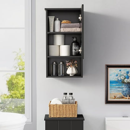 Bathroom Wall Cabinet with Single Door, Soft-Close Hinges, 15x27 inch Wooden Medicine Cabinet for Small Kitchen, Laundry, Entryway, Durable MDF Construction