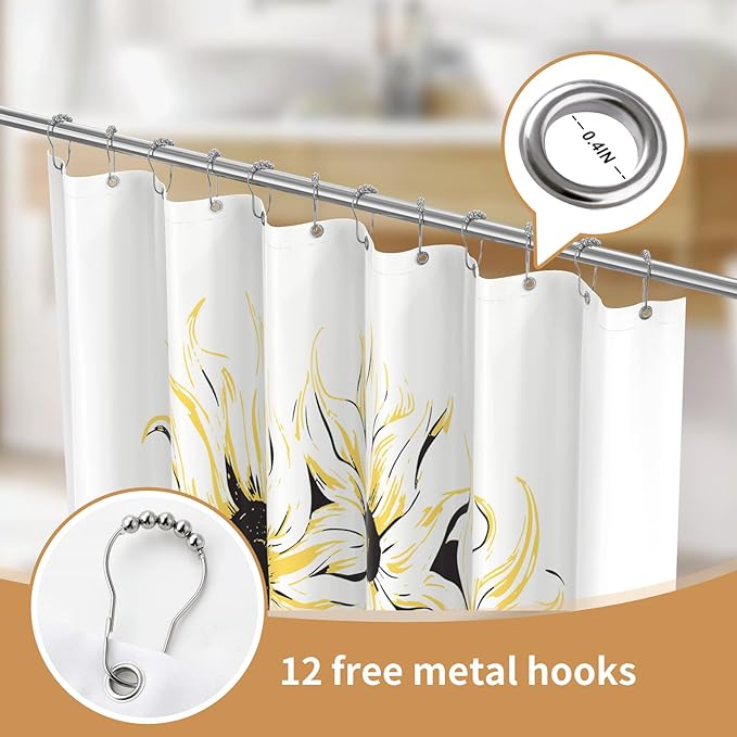 LaCyan Shower Curtain with 12 Hooks Waterproof Curtain for Bathroom Modern Art Floral Polyester Fabric Abstract Shower Curtains 72x72 Sunflower