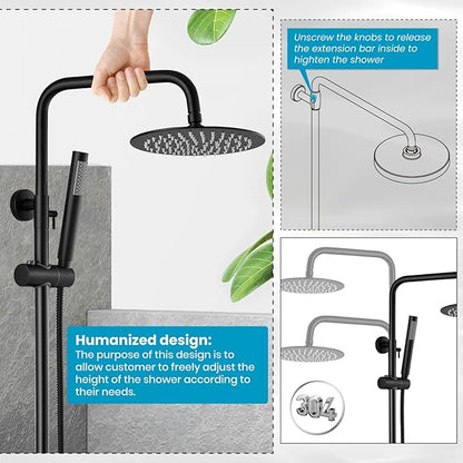 gotonovo Outdoor Shower Fixtures SUS304 Stainless Steel Rain Shower Kit Faucet High Pressure Wall Mount 2 Dual Function 8 Inch Showerhead and Handheld Spray Combo, Double Cross Handle, Matte Black