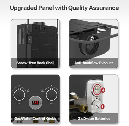 Propane Water Heater, 1.58GPM 6L Portable Tankless Water Heater with Handle & Overheating Protection, Propane Gas, Instant Hot Water for RV Camping, Outdoor Shower (BLACK)