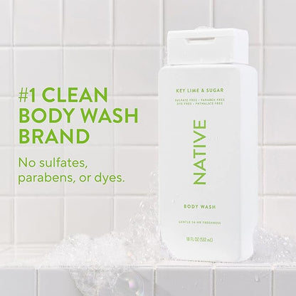 Native Body Wash Contains Naturally Derived Ingredients | For Women & Men, Sulfate, Paraben, & Dye Free Leaving Skin Soft and Hydrating | Key Lime & Sugar 18 oz