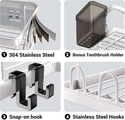 Shower Caddy Corner Organizer Shelf: 2Pack Adhesive Shower Essentials Accessories - No-Drilling Stainless Steel Bathroom Storage Rack with Hooks and Toothpaste Holder