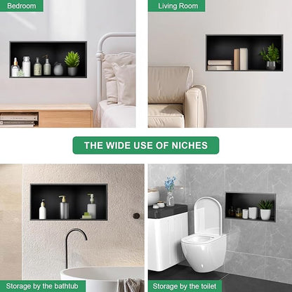 SaniteModar Shower Niche, Stainless Steel Shower Niche 12" X 24" No Tile Needed, Recessed for Bathroom Storage, Matte Black (Matte Black, 12x24)