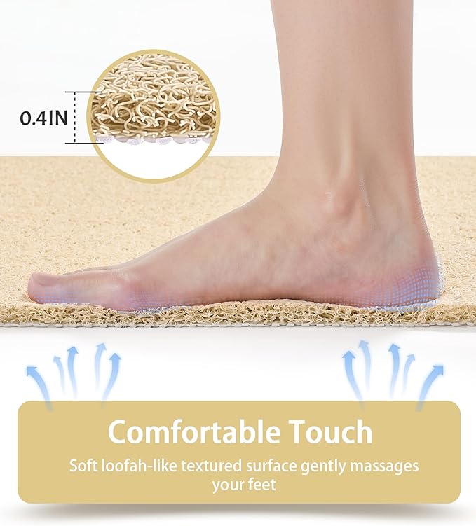 Mecko Non Slip Shower Mats, 17x30 Inch, Anti-Slip Bathtub Mats with Suction Cups for Bathroom, Foot Scrubber Loofah Bath Mats for Shower, Quick Drying Shower Stall Mats for Wet Areas (Beige)
