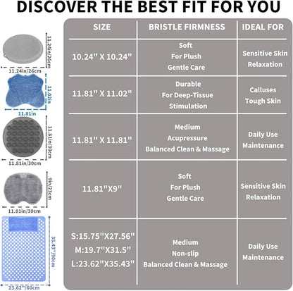 2 Pack Shower Foot Scrubber & Shower Back Scrubber Wall Mounted with Delicate Brush,Circular Design Shower Back Scrubber,Non-Slip Foot Scrubber Mat(Grey and Blue)