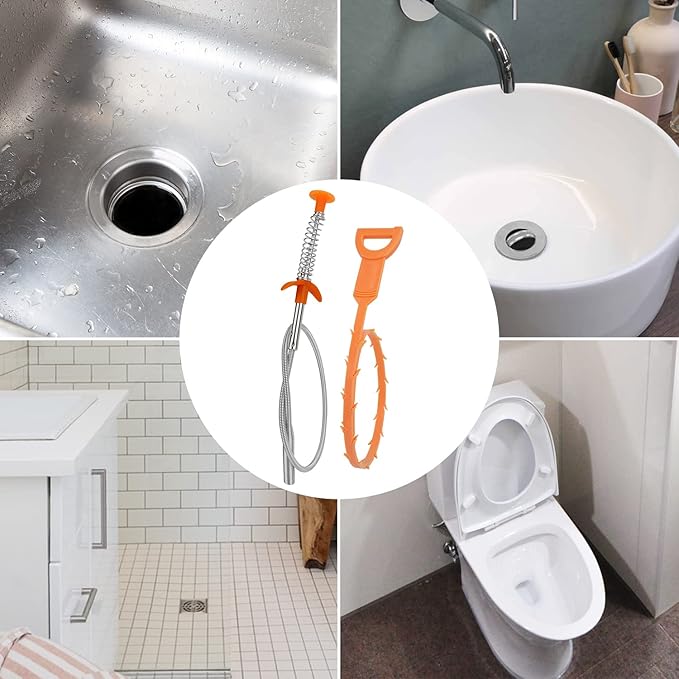 Amazon Basics Drain Clog Remover Tool, Includes 5 Plastic and 1 Stainless Drain Snakes, Effectively Clean Hair and Other Clog for Toilet, Kitchen Sink, Bathroom Tub, 6 Pack
