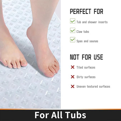 Yimobra Non Slip Bath Mat, Super Strong Suction Cups,34.5"x15.5"Long Tub Mat with Drain Holes, Machine Washable Fast Draining Shower Mats, Bathroom Essentials,Clear