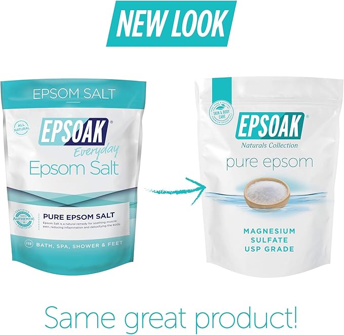 Epsoak Epsom Salt – 10 lb (Two 5 lb Resealable Bags), Magnesium Sulfate USP, Unscented, Made in USA, Perfect for Bath, Spa, and Soaking