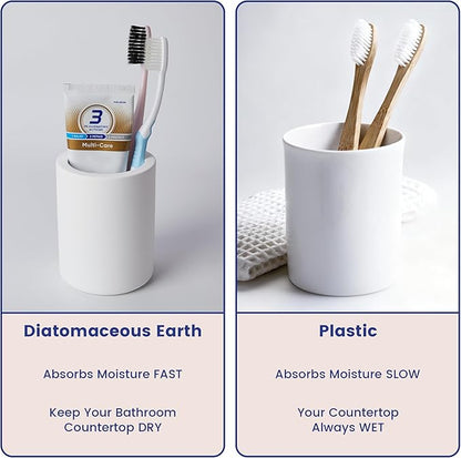 Drying Stone Toothbrush Holder, Diatomite Toothbrush Cup for Bathroom Counter, Quick Drying Electric Toothbrush and Toothpaste Holder Bathroom Organizer, White