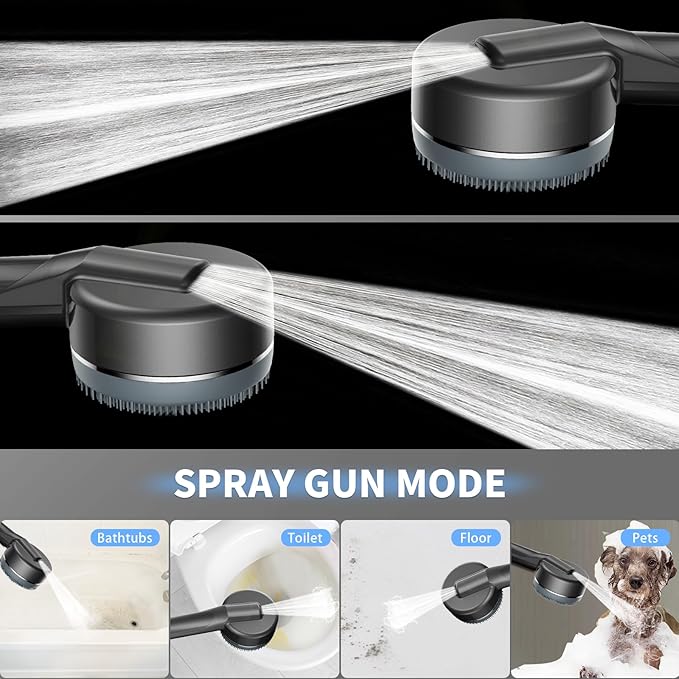 Filtered Shower Head with Handheld, Multi-Mode High Pressure Shower Heads with 60 Inch Shower Hose, Hard Water Filtered Showerhead with ON/OFF Switch to Clean Corner, Tub and Pets, Dark Gray