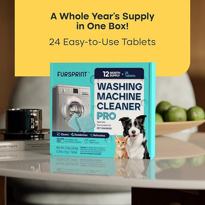 Washing Machine Cleaner Tablets - 24 Pack for a 12 Month Supply. Formulated for Pet Owners. Compatible with HE, Top & Front Load. Easily Removes Residue, Grime. Value Brand by Uproot Clean