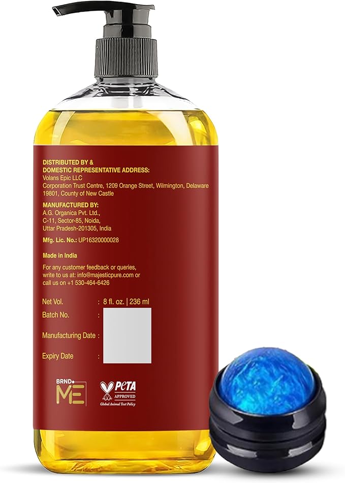 Majestic Pure Firming Body Massage Oil with Collagen – Helps Smooth The Appearance of Cellulite & Improve Skin Texture – Refreshing Aromatherapy Body Oil for Legs & Full Body – 8 Fl Oz, with Roller