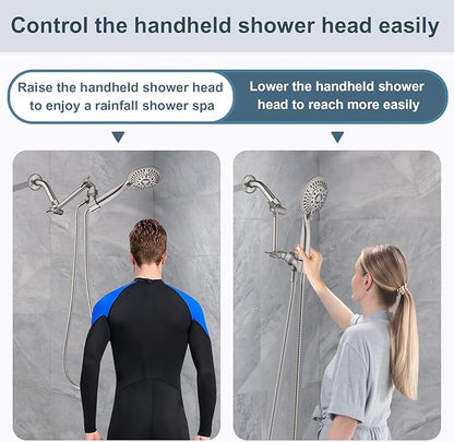 BRIGHT SHOWERS Brass Shower Arm Extender for Rain and Handheld Shower Head, 5 Inch Universal Shower Head Extension Arm, Height & Angle Adjustable, Brushed Nickel