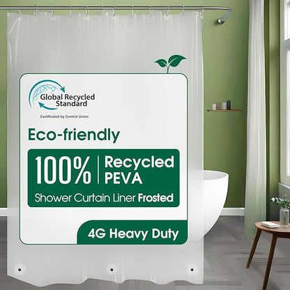 Bowery Home Eco-Friendly Recycled PEVA Shower Curtain Liner – Waterproof, Sustainable, Non-Toxic Shower Curtain Liner, with Rust-Proof Grommets, NOT Made in China - 72x72IN, 4G – Frosted
