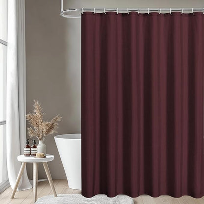 2-in-1 Waterproof Fabric Shower Curtain or Liner,Linen Textured,Breathable TPU & Washable Bathroom Shower Curtain Set with 12 Plastic Hooks,Modern,72"x72" Burgundy