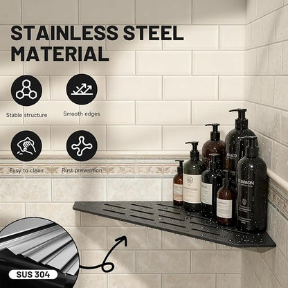 Corner Shower Shelves 10" 2 Pcs, 304 Stainless Steel Shower Corner Shelf Wall Mount Triangle Shower Caddy for Bathroom, Kitchen Organization, Matte Black