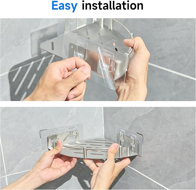 Bathroom Corner Shelf, 304 Stainless Steel,Integrated Molding, High Weight Capacity,Wall Mounted Bathroom Rack with Nail Free Adhesive, Suit for Storage Racks in Bathrooms,Kitchens(2 Pack)