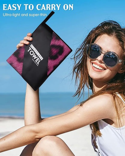 Pink Leopard Print Love Beach Towel 36"x72" Quick-Dry Sand-Free Soft Microfiber for Pool Camping