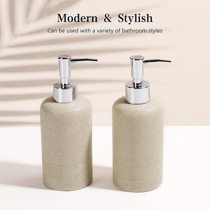 2pcs/Set Hand Soap Dispenser Sets - 10.8oz Refillable Resin Liquid Soap Dispensers with Rust-Proof Pump for Bathroom Countertop or Kitchen, Beige