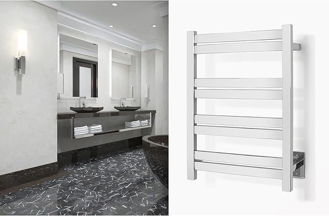 WarmlyYours Heated Towel Warmer Rack, 8-Bar, Hardwired, Integrated On/Off Switch with Light, 304-Stainless Steel (Maple)