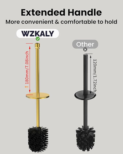 Toilet Brush and Holder Set, Toilet Bowl Brush for Bathroom with Long Handle, Stainless Steel Toilet Cleaner Brush with Durable Scrubbing Bristles,Splash-Prooft (Brushed Gold)